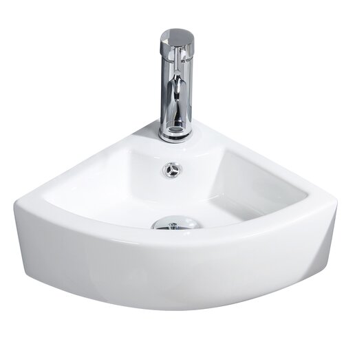 Gimify 12.8'' White Porcelain Specialty Corner Bathroom Sink With Faucet And Overflow 